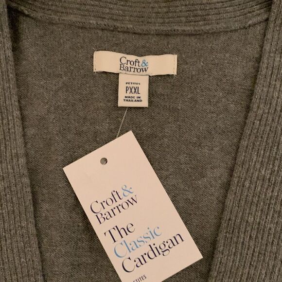 NWT Croft & Barrow Gray Cotton Blend Pockets Cardigan Open Front Size XXL P - Picture 4 of 11